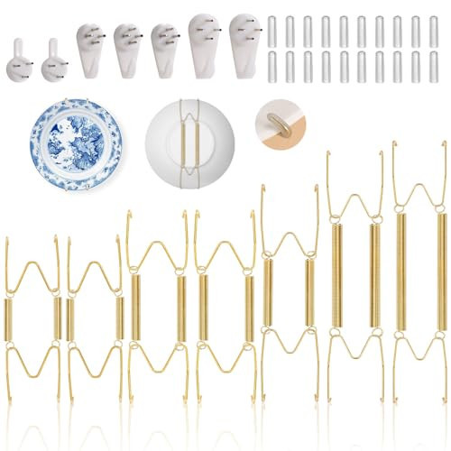 Tetutor 7 pcs Plate Hangers for The Wall, 4/6/8/10/12 Inch Invisible Decorative Wall Plate Hangers, Stainless Steel Plates Walls Hanger for Display Various Sizes with Hooks for Decorative | Amazon (US)