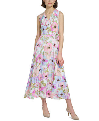 Calvin Klein Women's Floral-Print Sleeveless Wrap Dress & Reviews - Dresses - Women - Macy's | Macys (US)