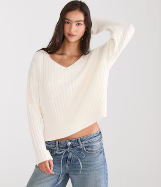 Ribbed V-Neck Sweater | Aeropostale
