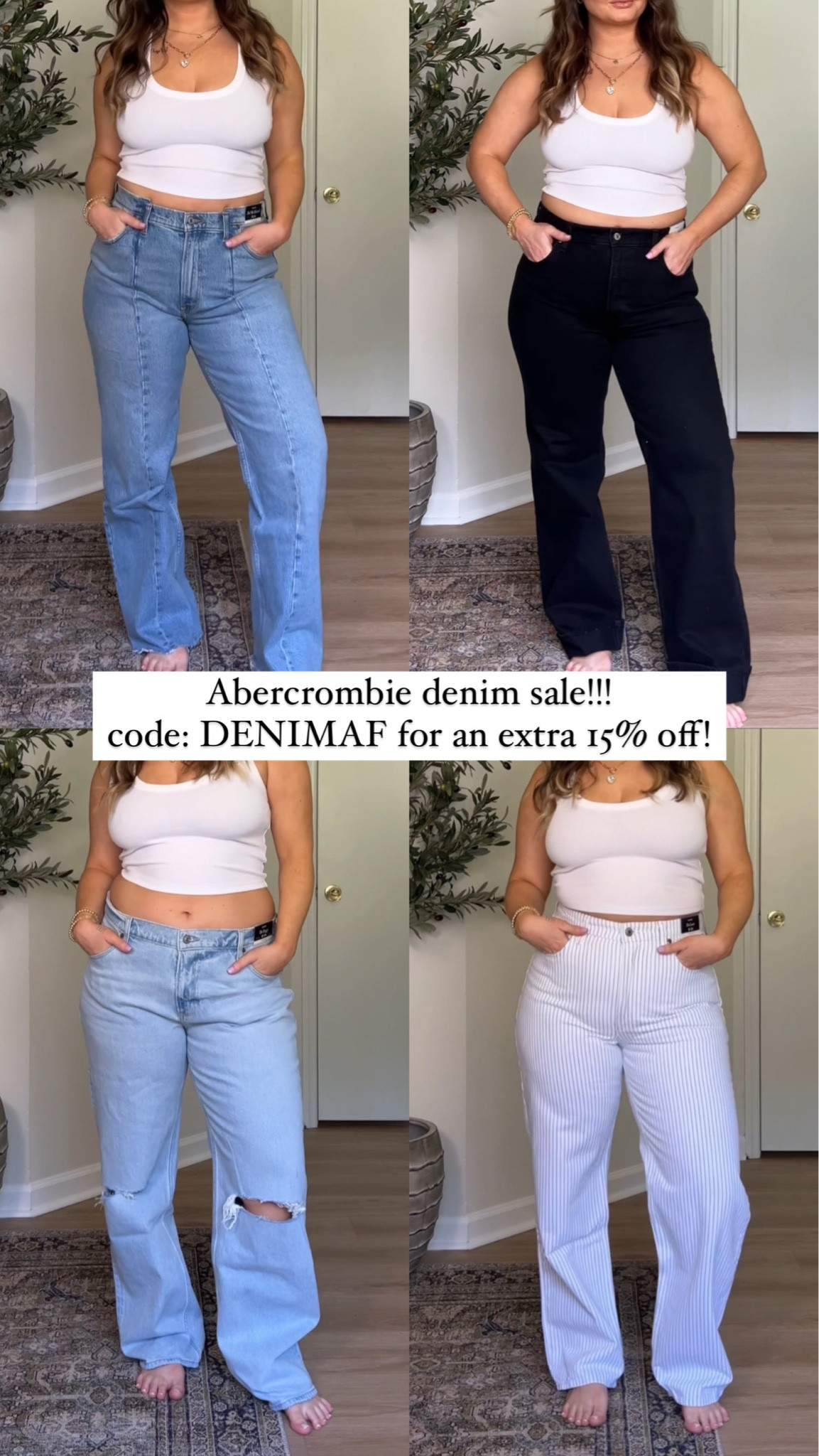 Some of my Abercrombie faves! Wearing a 31 in everything (bottom left is 32) - code: DENIMAF for an extra 15% off!

#LTKFindsUnder100 #LTKMidsize #LTKSaleAlert