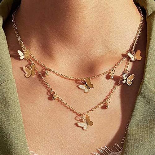 fxmimior Gold Simple Dainty Boho Butterfly chunky Chokers Necklace Layered Circle Necklace Bar Y ... | Amazon (US)