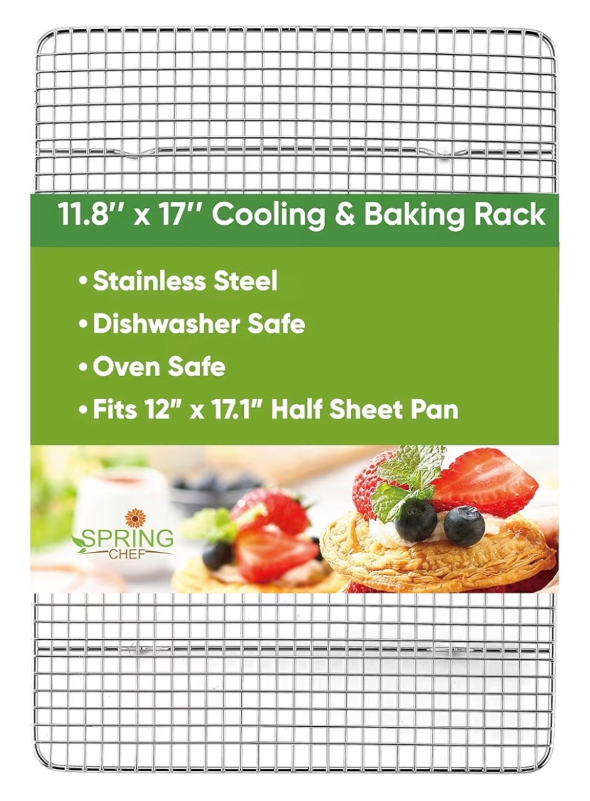Spring Chef 11.8" x 17" Stainless Steel Cookie Cooling Rack - Oven Safe - Baking Rack for Bacon, BBQ, Jerky, Bread, Pizza, Cake - Fits Half Sheet Roasting Pan - Dishwasher Safe

#LTKHome #LTKfoodie