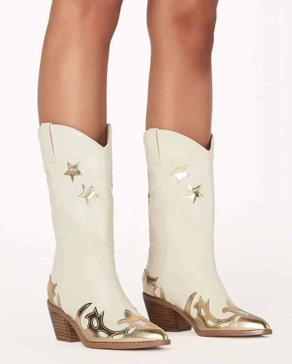 BILLINI NICO PULL ON BOOTS IN IVORY AND GOLD | Indigeaux Denim Bar & Boutique