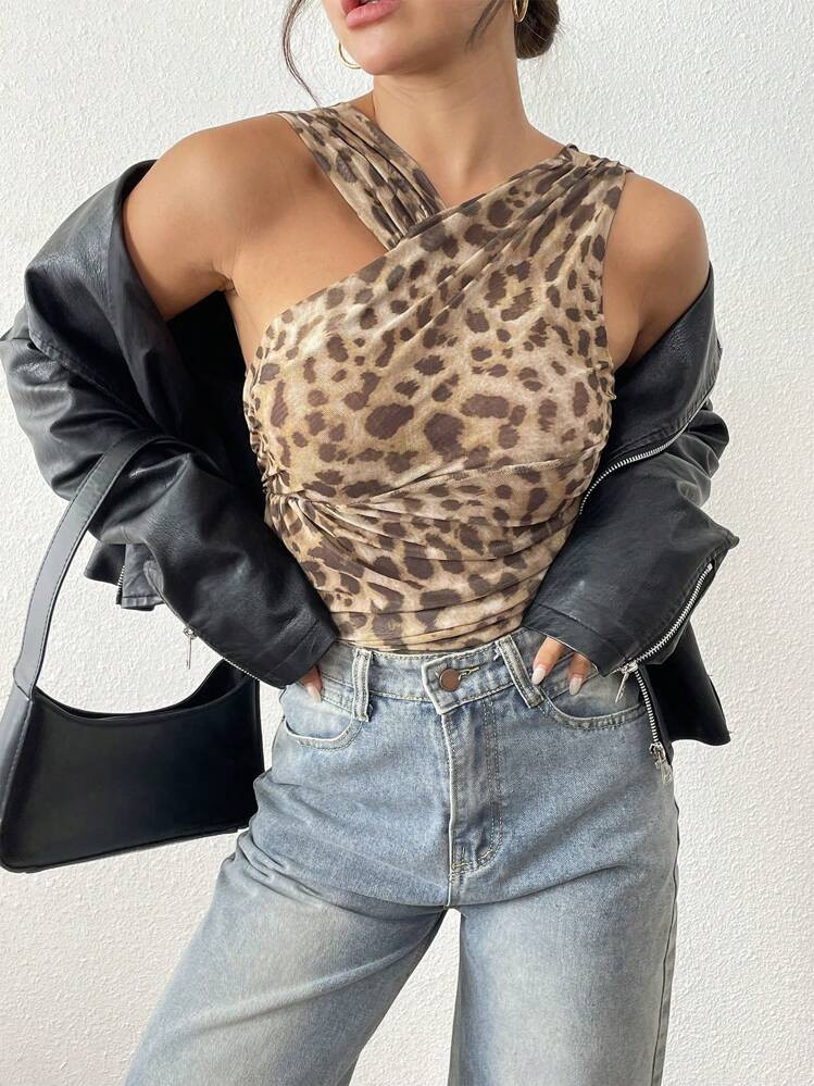 INAWLY Body sensual para mujer con estampado de leopardo, sin mangas y descubierto en la espalda | SHEIN