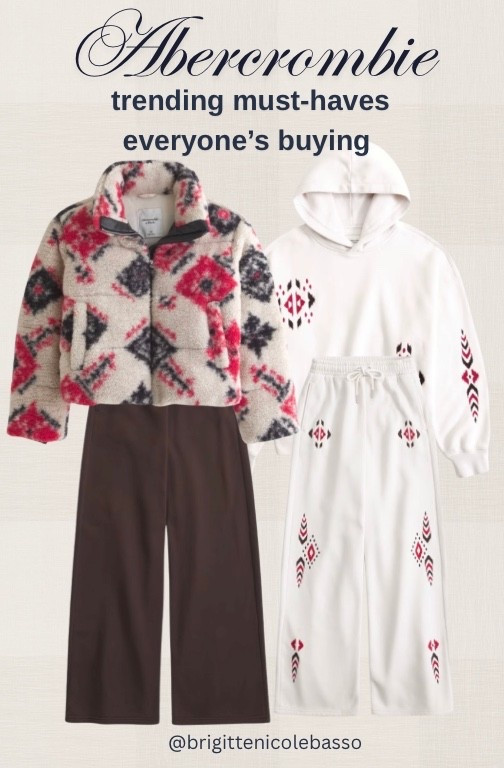 Snuggly, elevated, and everywhere right now — these Abercrombie must-haves are the pieces everyone is adding to cart. The printed sherpa jacket is the perfect cold-weather statement layer, and I love how it pairs with both denim and sleek trousers for a winter-chic look. The matching hoodie + wide-leg sweatpant set is another trending favorite — soft, cozy, and effortlessly stylish for travel days, errands, or lounging. If you're looking for modern winter outfits, neutral loungewear sets, or standout Abercrombie new arrivals that look luxe without effort, these are the trending pieces worth grabbing now.
Abercrombie winter outfit, Abercrombie sherpa jacket, Abercrombie matching set, cozy loungewear set, Abercrombie hoodie and sweatpants, Abercrombie fall winter must haves, holiday outfit ideas, cold weather essentials, trendy sherpa jacket, wide-leg sweats, Abercrombie new arrivals, soft cozy athleisure, Abercrombie outfit ideas.


#LTKHoliday #LTKActive #LTKCyberWeek