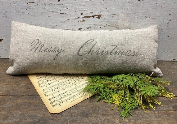 Natural European Linen Merry Christmas Pillow Rustic - Etsy | Etsy (US)