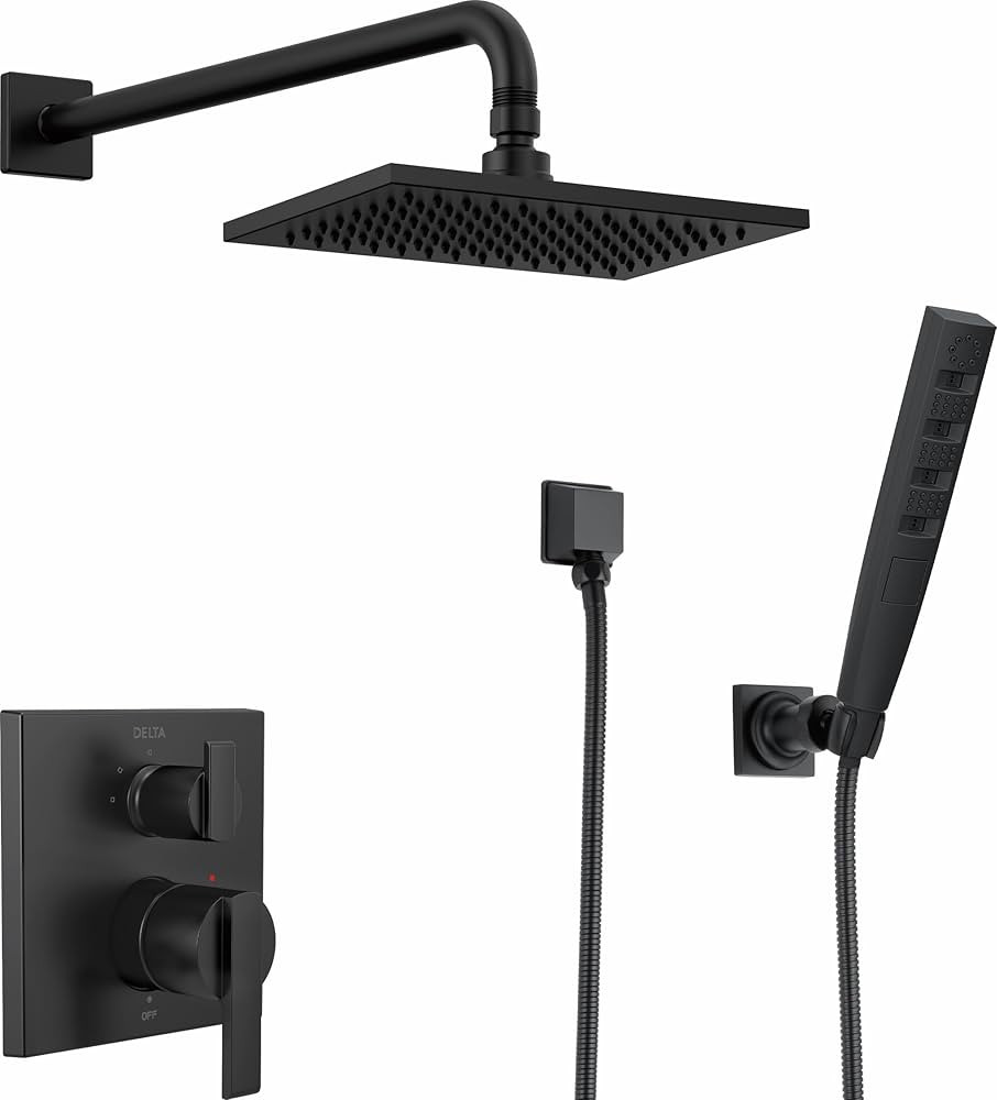Delta Faucet Matte Black Shower System Including Black Rain Shower Head with Handheld Shower, Int... | Amazon (US)