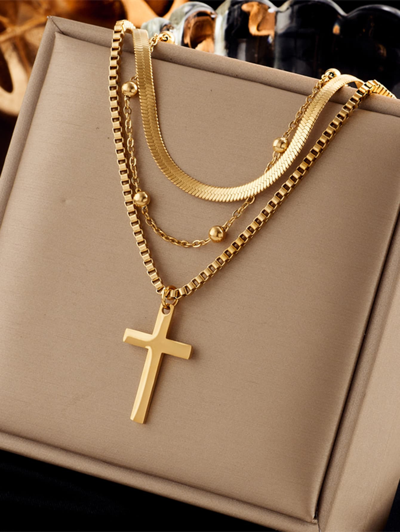 1pc Multilayer Cross Pendant Titanium Steel Chain Necklace | SHEIN