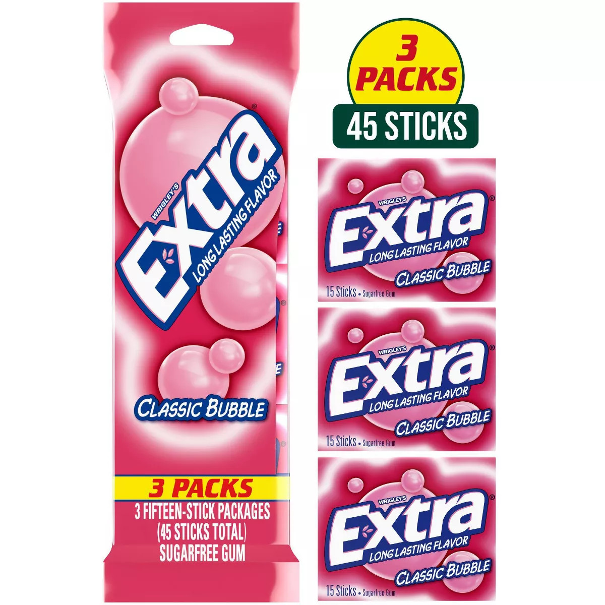 Extra Classic Bubble Sugar-Free Gum Multipack - 45ct | Target