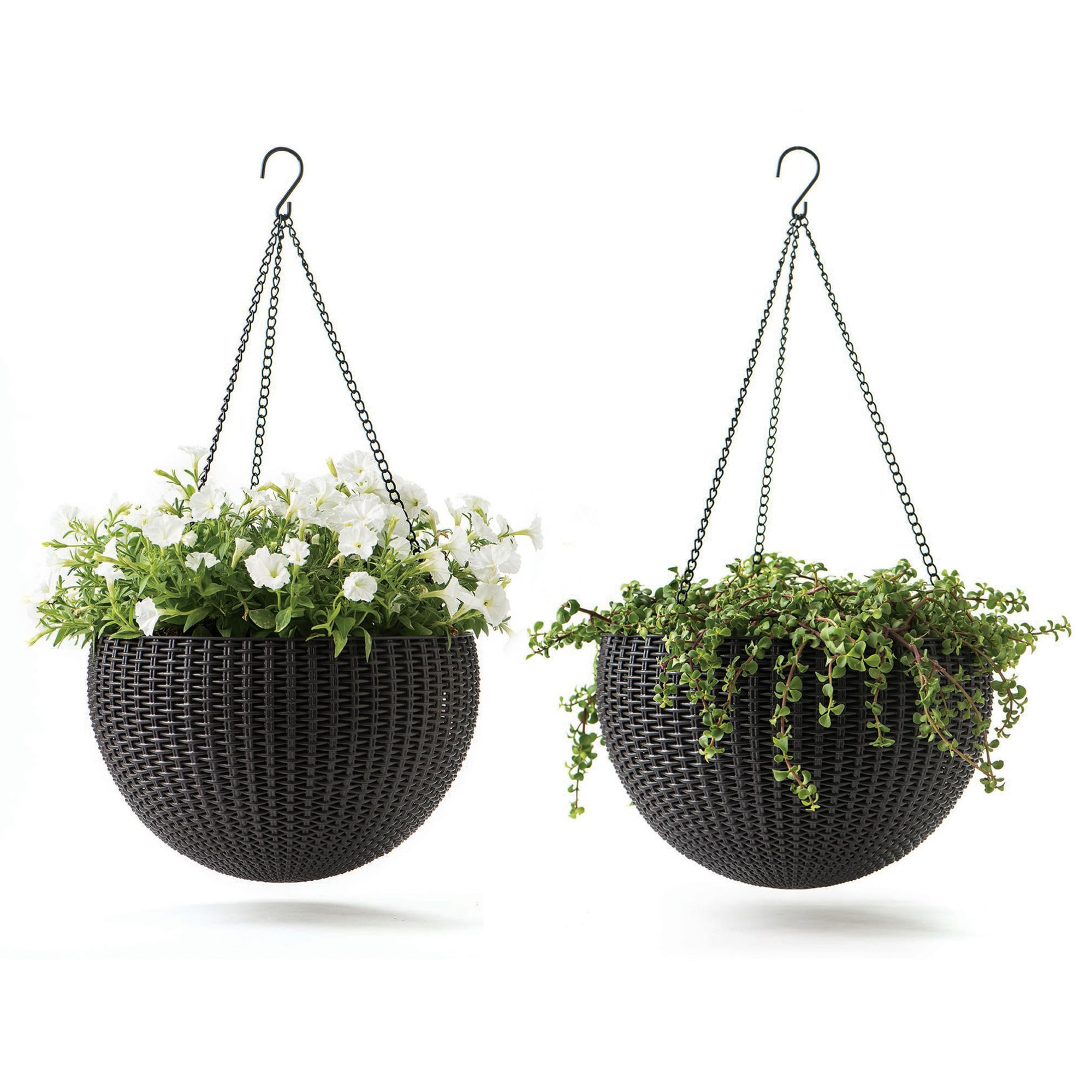 Keter Resin Rattan Set of 2 Round Hanging Planter Baskets for Indoor and Outdoor Plants-Perfect f... | Amazon (US)