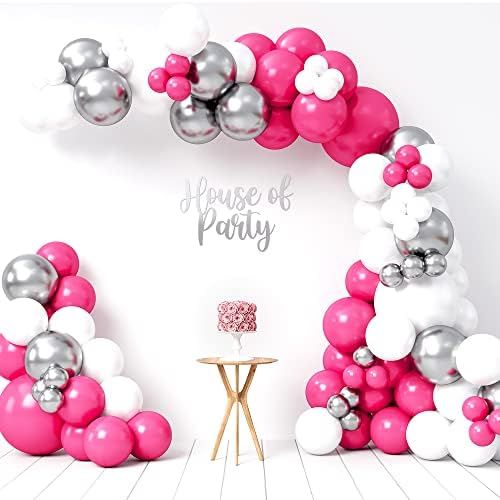 Amazon.com: House of Party Pink White And Silver Balloon Garland Kit | 99 Pcs Latex Balloons Arch... | Amazon (US)