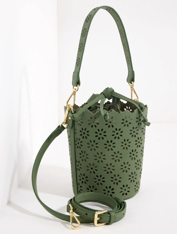 Perforated Leather Bucket Bag | Talbots