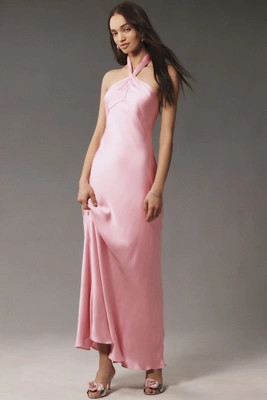BHLDN Selma Halter-Neck High-Shine Satin Maxi Dress | Anthropologie (US)