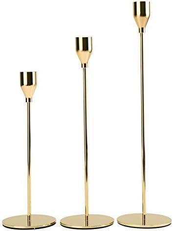 Suwimut Set of 3 Gold Candle Holders for Tapered Candles, Table Decorative Candlestick Holders Metal | Amazon (US)