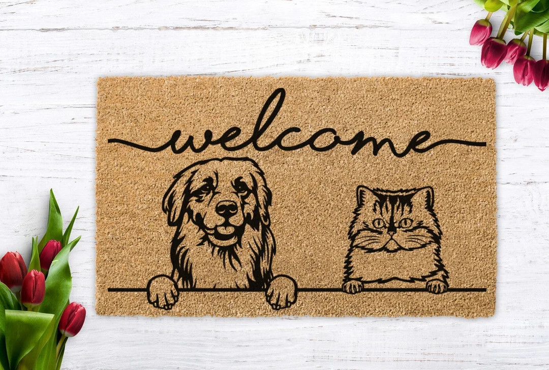 Personalized Dog and Cat Gift Welcome Mat Cats and Dogs - Etsy | Etsy (US)