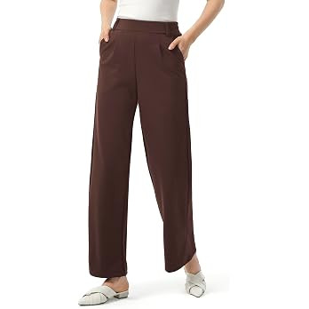 AFITNE Womens Wide Leg Work Pants High Waist Pull On Dress Pants Elastic Waistband Casual Slacks ... | Amazon (US)