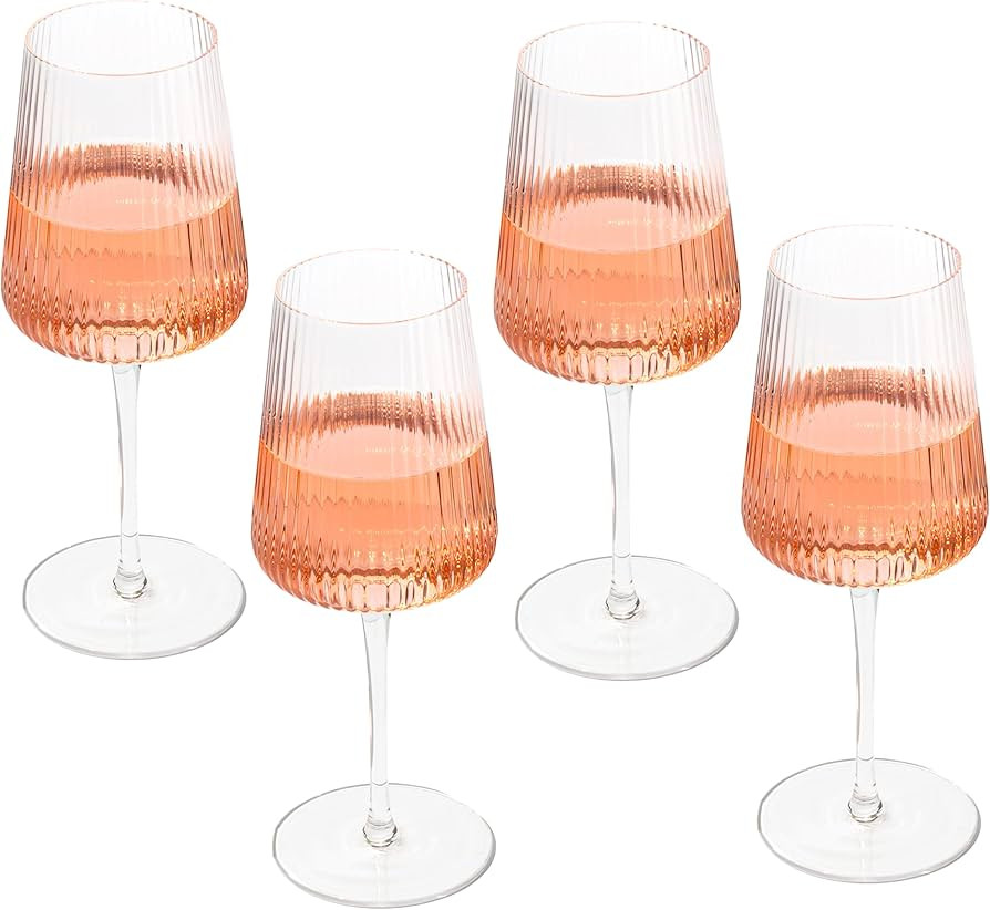 Crutello Modern Wine Glasses 17 oz Glassware, Set of 4, Unique Fluted Glassware with Vintage Ripp... | Amazon (US)