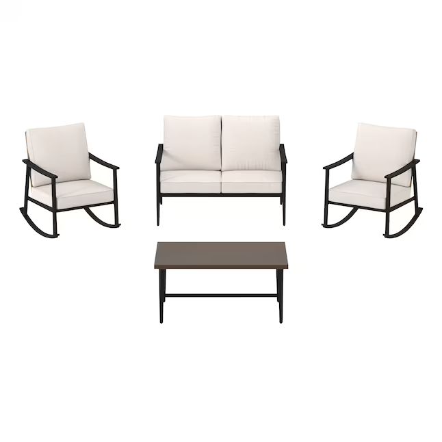 allen + roth Caledonia 4-Piece Wicker Patio Conversation Set with Tan Cushions | Lowe's