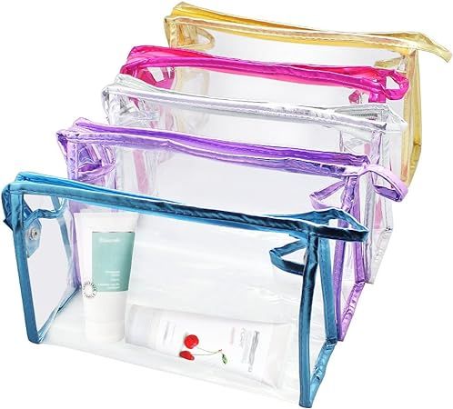Meetory 5 Pcs Clear Waterproof Cosmetic Bag with Zipper, PVC Transparent Plastic Makeup Organizin... | Amazon (US)