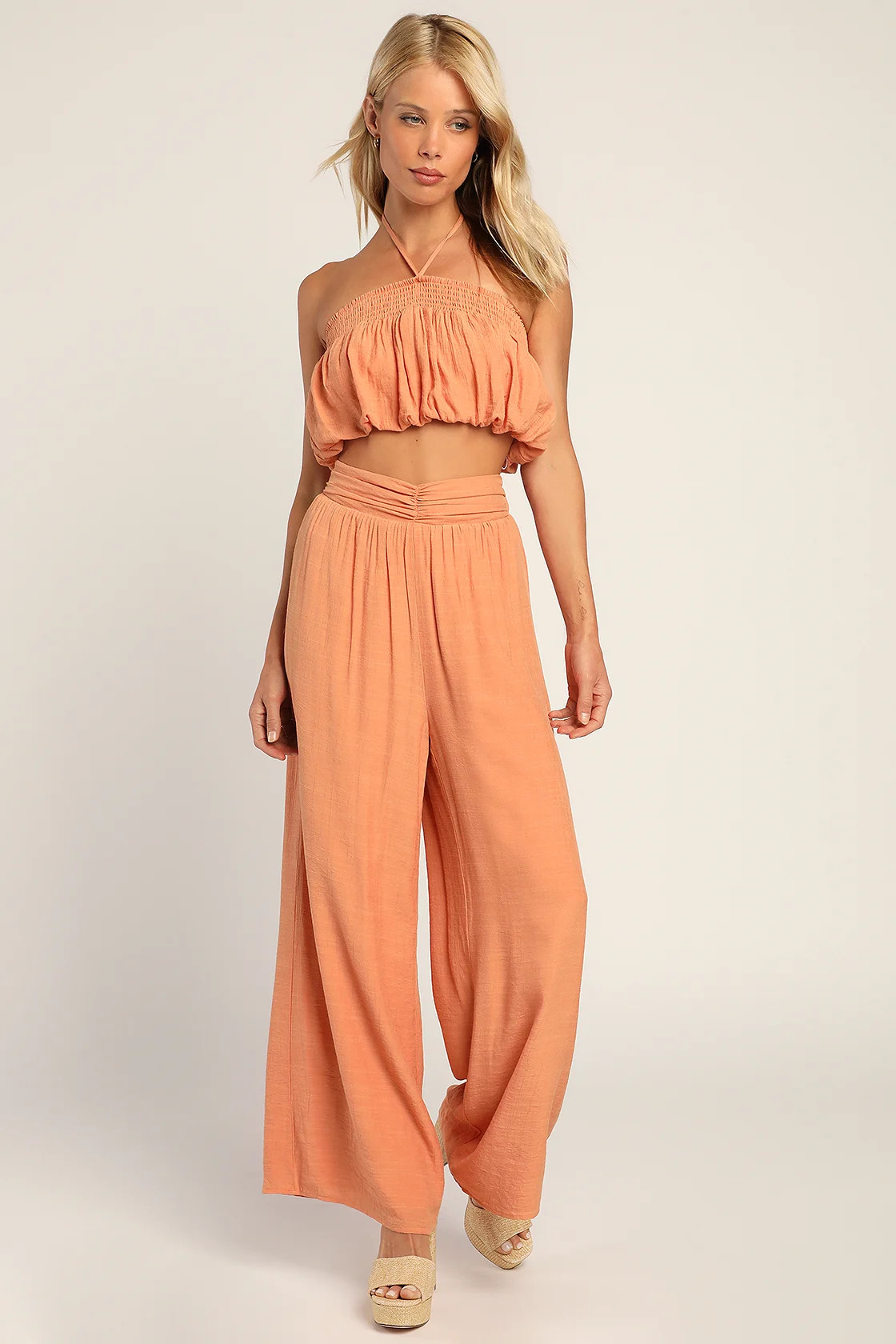 Leisure Loving Peach High-Waisted Wide-Leg Pants | Lulus (US)