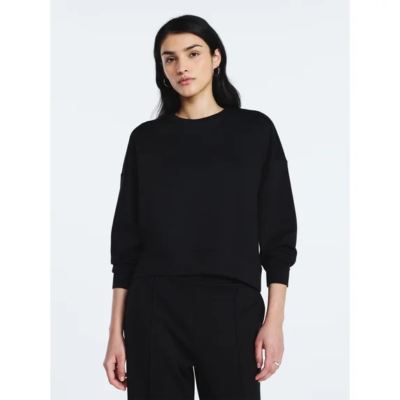 Scoop Women's Scubaknit Cropped Sweatshirt with Drop Sleeves, Sizes XS-4X | Walmart (US)