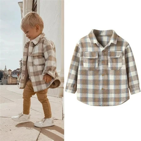 Boys Clothing Kids Toddler Flannel Fleece Shirt Jacket Plaid Long Sleeve Lapel Button Down Baby Boys | Walmart (US)