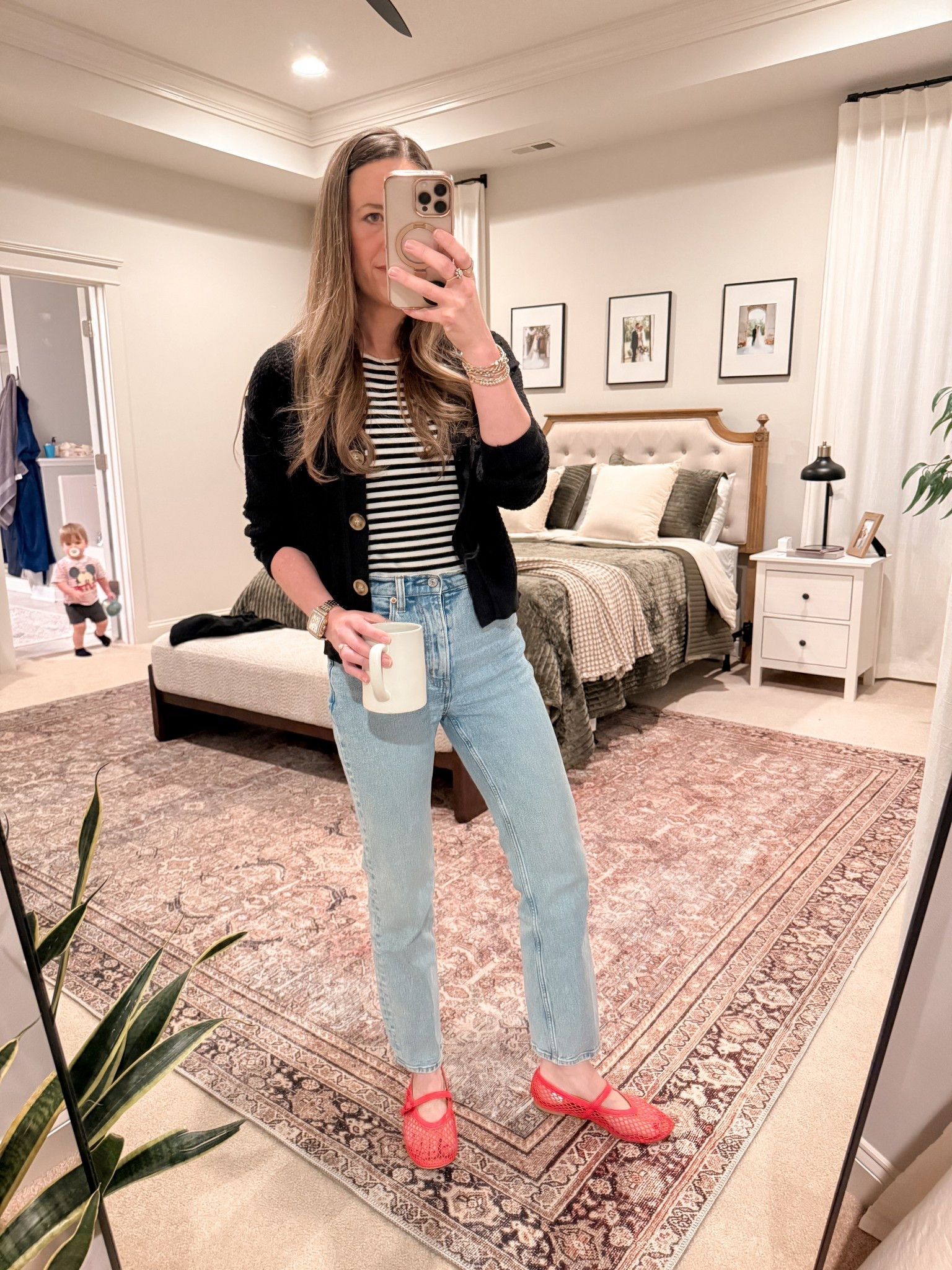 Classic Everyday Mom Outfit ❤️

• Amazon cropped cardigan
• Basic black & white striped tee
• Abercrombie high-rise straight jeans (25R)
• Red Mary Jane flats

This is one of my favorite easy outfit formulas: striped tee + cardigan + high-rise straight jeans. It’s timeless, flattering, and works year-round.

The striped top keeps it classic, the black cardigan adds structure, and the red flats make it feel fun without trying too hard.

Perfect for:
• Striped tee outfit
• Casual chic mom outfits
• Straight leg jeans outfit
• Abercrombie jeans women
• Everyday spring outfits
• Classic capsule wardrobe
• French-inspired outfits

This is the kind of outfit you can wear for school drop-off, coffee runs, casual meetings, or weekend errands — simple but polished.

#LTKSeasonal #LTKmomlife #LTKootd