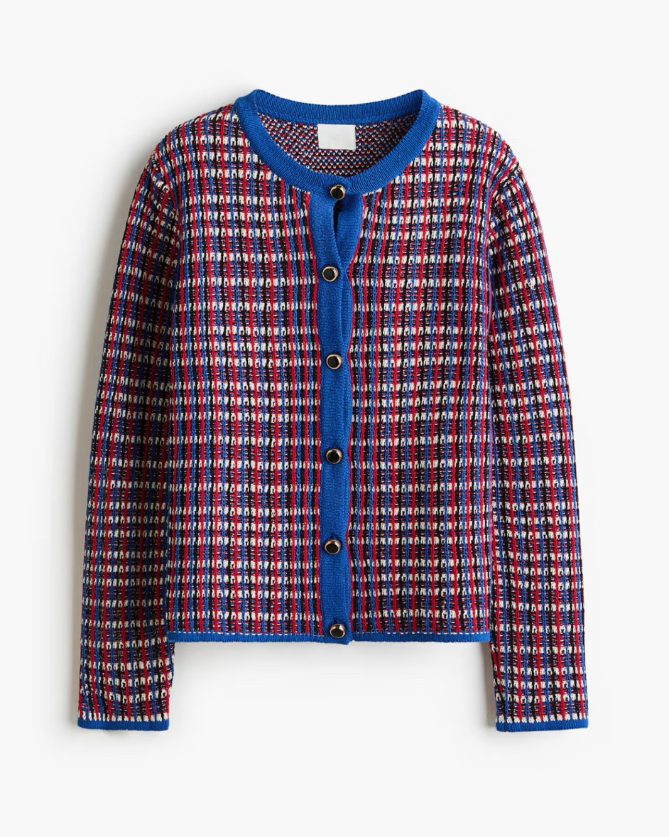 Red and blue boucle style lady cardigan

#LTKSeasonal
