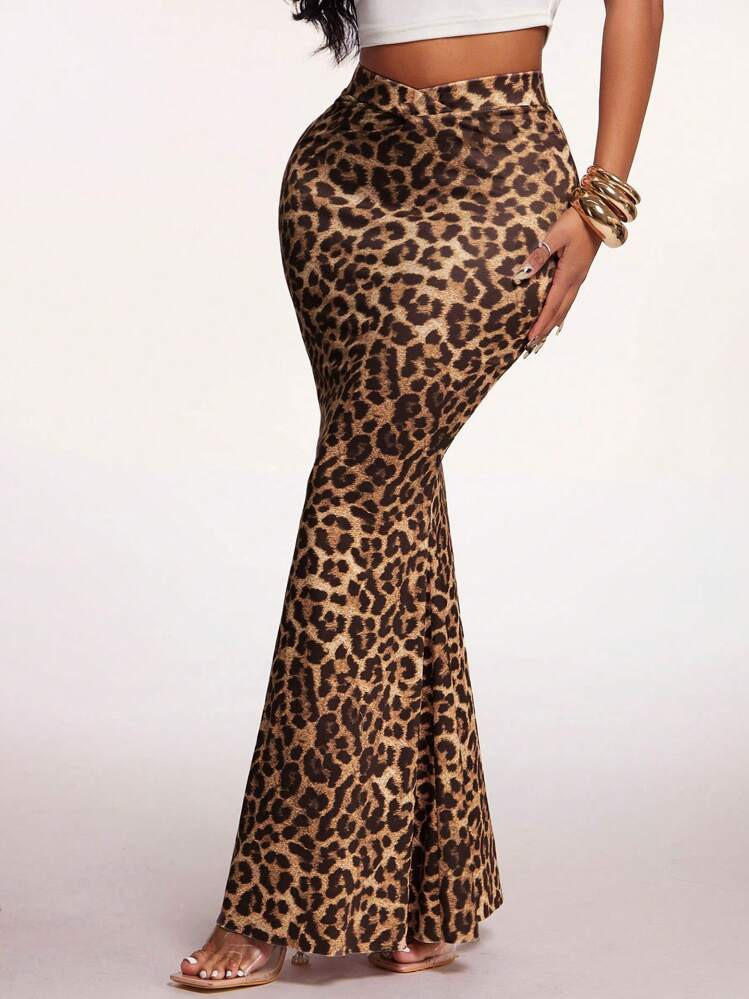 Radiana Women's Sexy Elegant Leopard Print V-Waist Skirt, Figure-Flattering Bodycon Mermaid Long Skirt, Summer Leopard Skirt Leopard Print Skirt Long Brown Skirt Cheetah Print Skirt Maxi Skirt | SHEIN