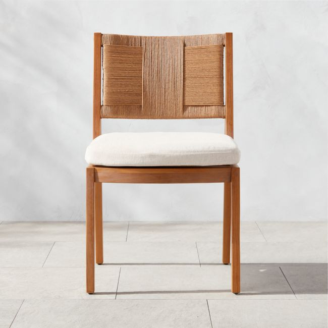 Roc Teak and Rattan Outdoor Dining Chair with Ivory Sunbrella® Cushion | CB2