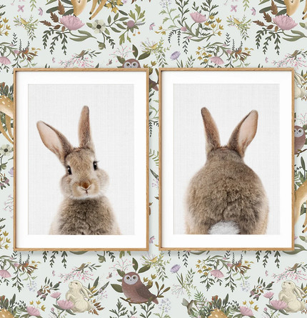 Bunny Print Set of 2 ~ Nursery Wall Art ~ Woodland Baby Animal Posters