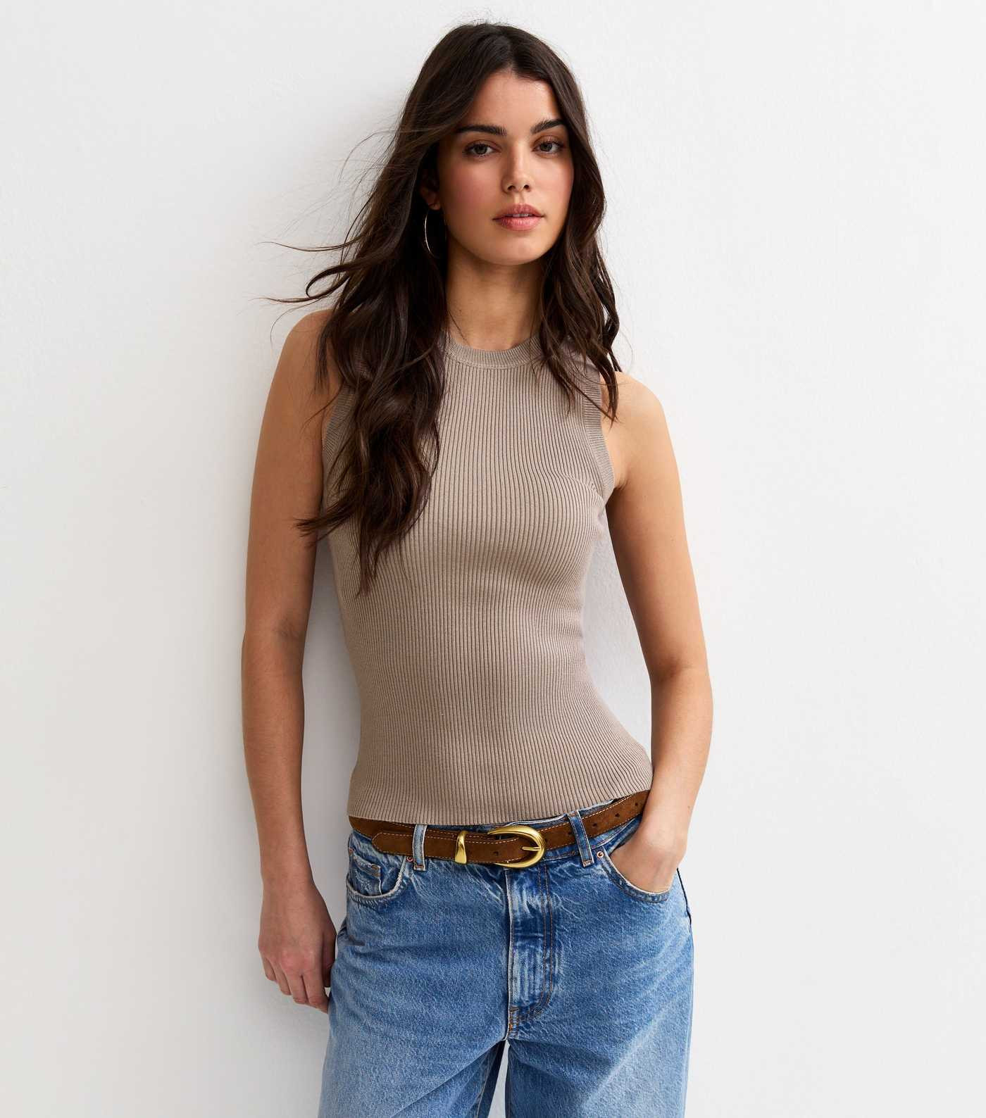Mink Lightweight Rib Crew Neck Vest Top | New Look | New Look (UK)