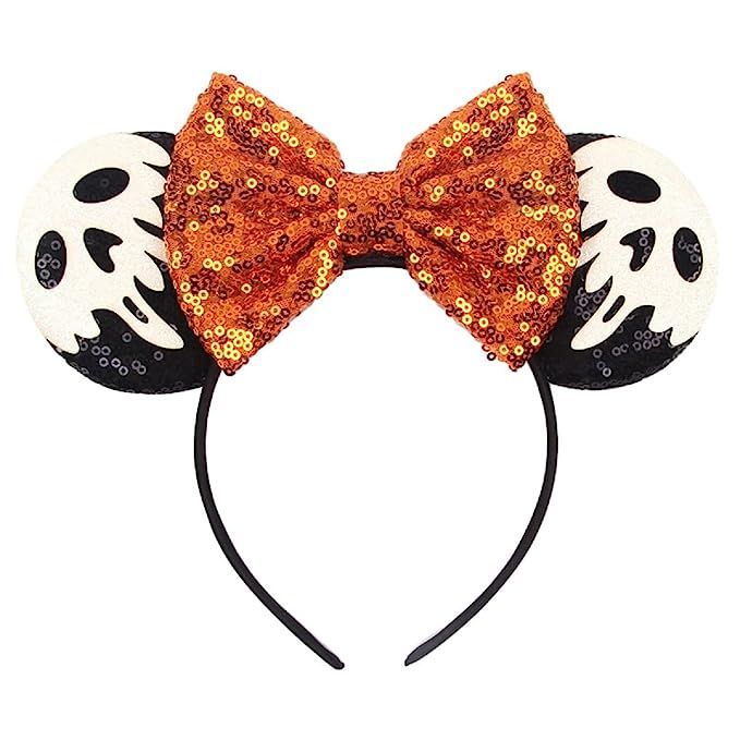 Christmas Halloween Mouse Ears Bow Headband Hair Hoop for Women Girls, Glitter Sequin Headband Ca... | Amazon (US)