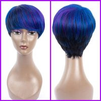 Khia"" Brazilian Bob Straight Hair Wig 1B Purple & Blue Ombre Human | Etsy (US)
