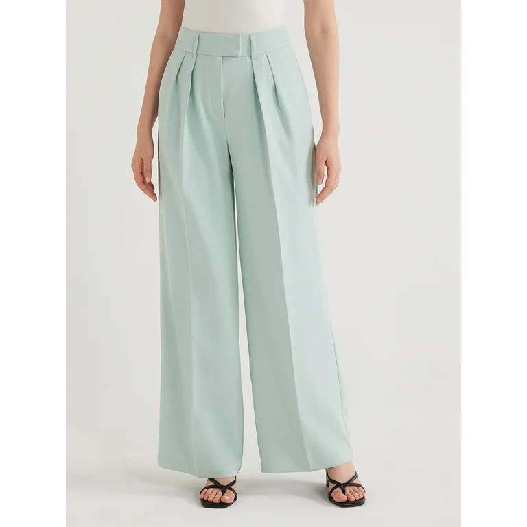 Scoop Women's High Waist Pleated Wide Leg Crepe Pants, 31.5" Inseam, Sizes 0-18. | Walmart (US)