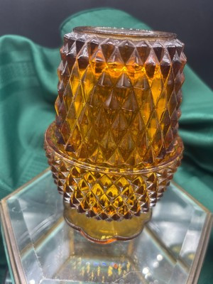 Indiana Glass Fairy Light Lamp Diamond Point Amber Angel Candle Votive Vintage | eBay US
