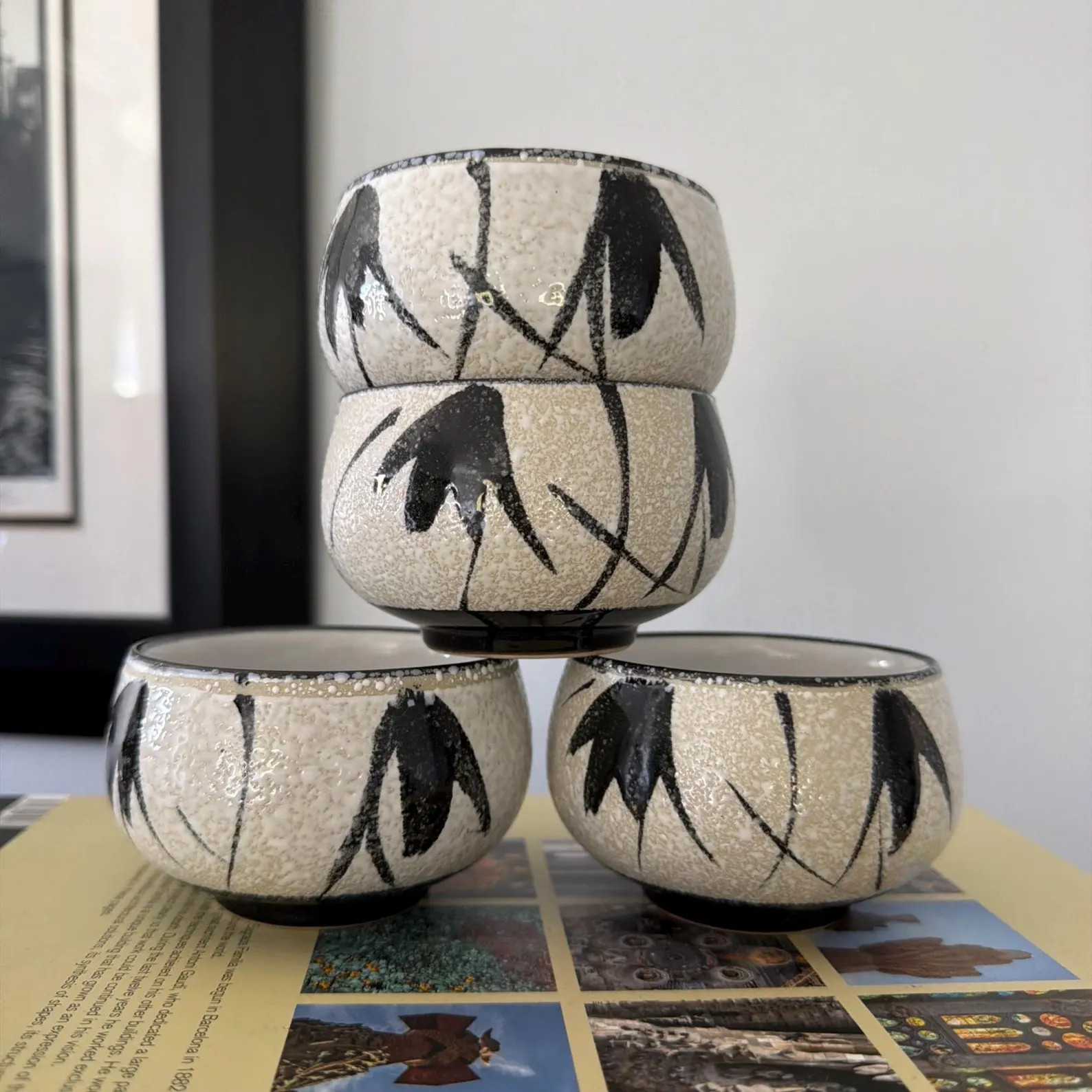 VTG Asian Feco Ceramic Black White Pebbled Bamboo Leaves Tea Sake Cups Japan | Etsy (Global)