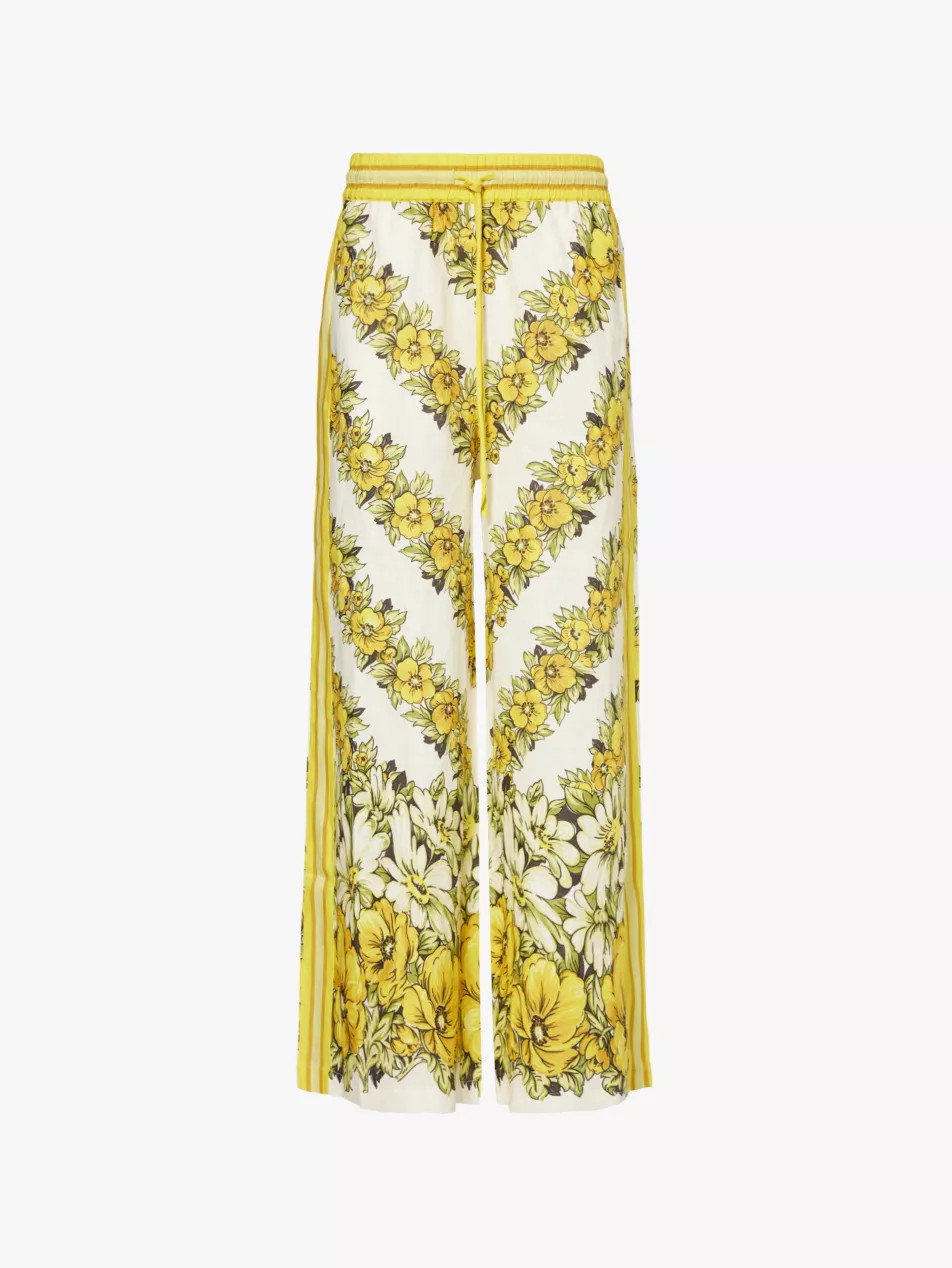 Gisela flower-print wide leg high-rise linen trousers | Selfridges