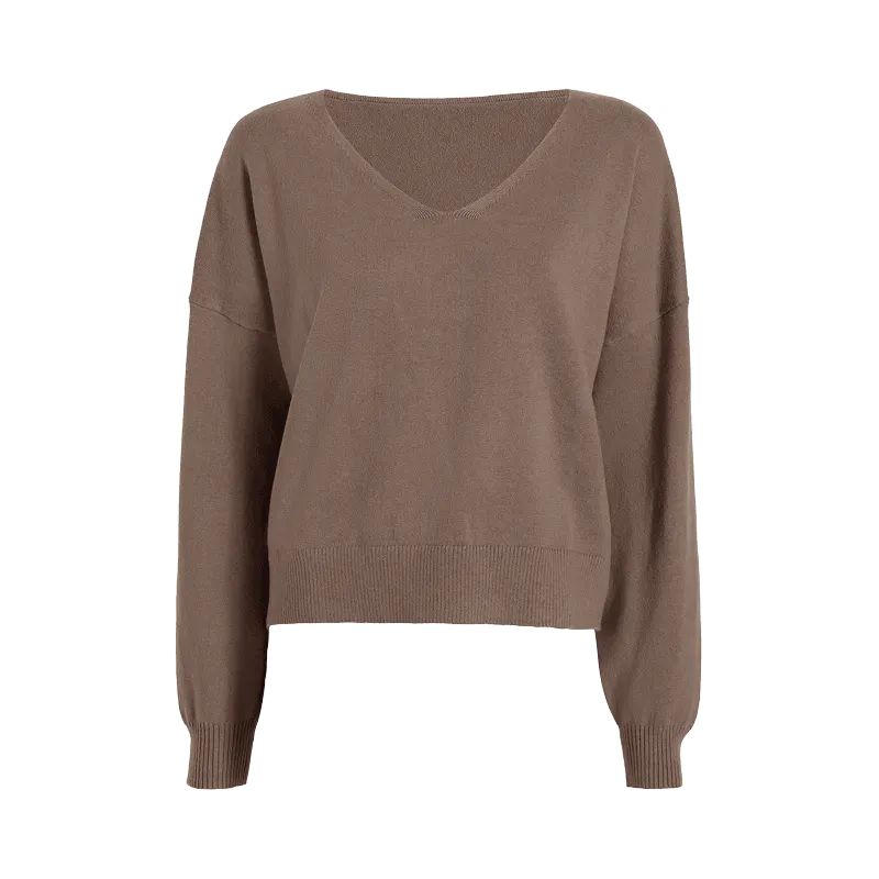 Luxe Knit V-Neck Sweater | Mocha - nuuds | nuuds
