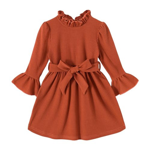 JEELLIGULAR Toddler Girl Dress Long Sleeve Knit Sweater Dress for Kids Little Girl Dresses Fall Winter Clothes Outfits(Maple Red,5-6T) | Amazon (US)