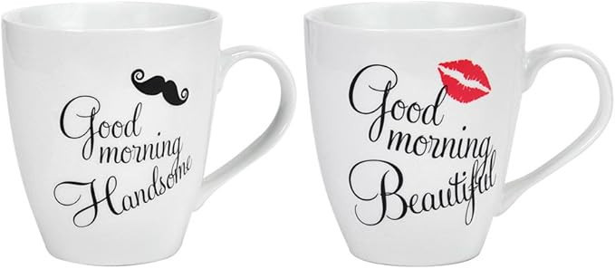Pfaltzgraff Good Morning His & Hers Mugs Set of 2,Beautiful/Handsome - 5147320, 18 ounce | Amazon (US)