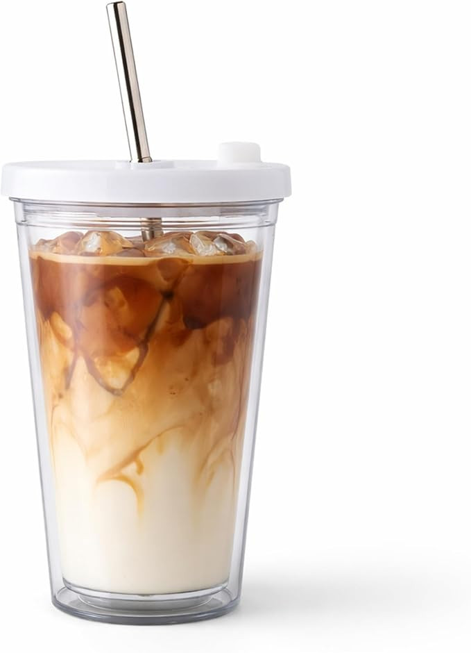 Reusable Iced Coffee Cup 16 Oz, Leakproof Iced Coffee Tumbler, Clear Plastic Tumbler with Lid and... | Amazon (US)