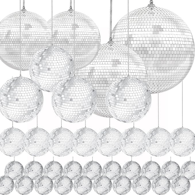The Dreidel Company Mirror Disco Ball 36-Pack Variety, Silver Hanging Ball with Attached String f... | Amazon (US)