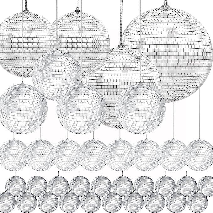 The Dreidel Company Mirror Disco Ball 36-Pack Variety, Silver Hanging Ball with Attached String f... | Amazon (US)