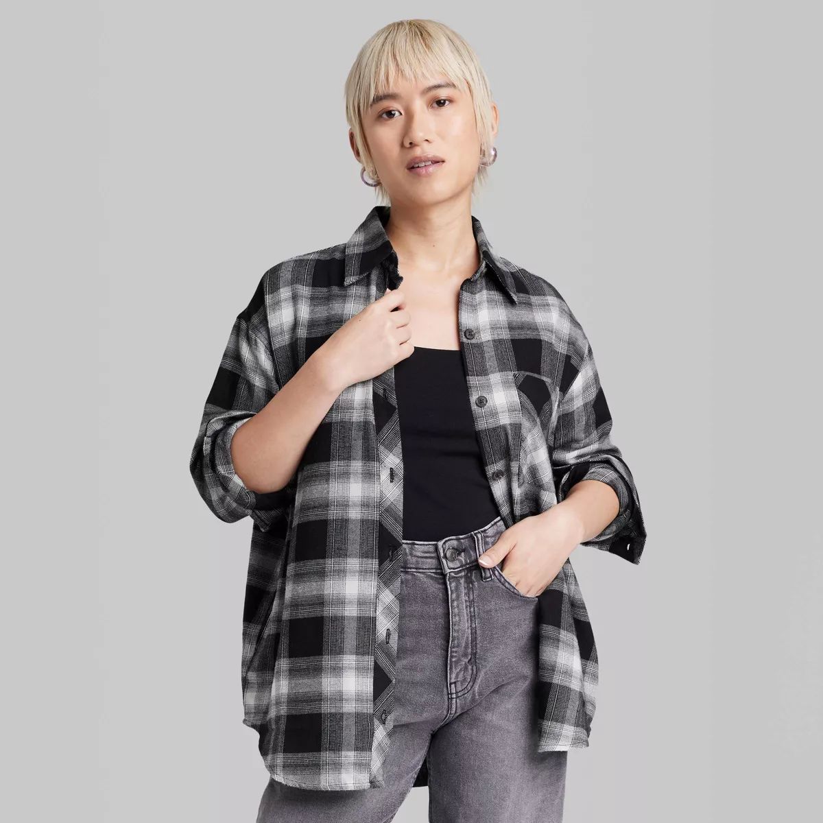 Women's Oversized Button-Down Flannel Shirt - Wild Fable™ Red Plaid M | Target