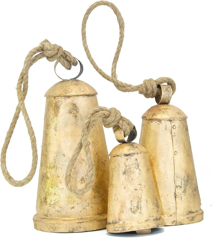 Vintage Rustic Cow Bell Christmas Bell Set - Shabby Chic Holiday Decor - Set of 3 Bells in Variou... | Amazon (US)