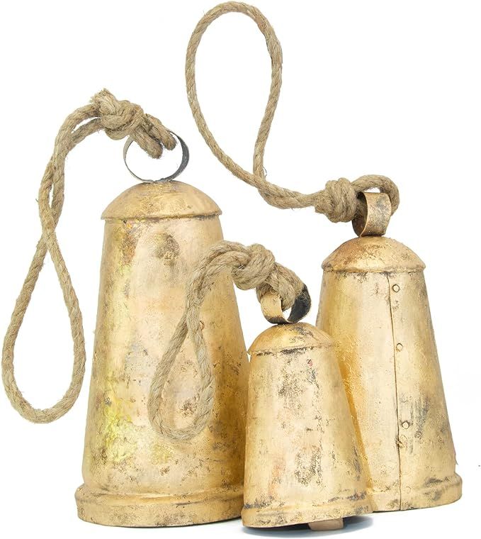 Vintage Rustic Cow Bell Christmas Bell Set - Shabby Chic Holiday Decor - Set of 3 Bells in Variou... | Amazon (US)