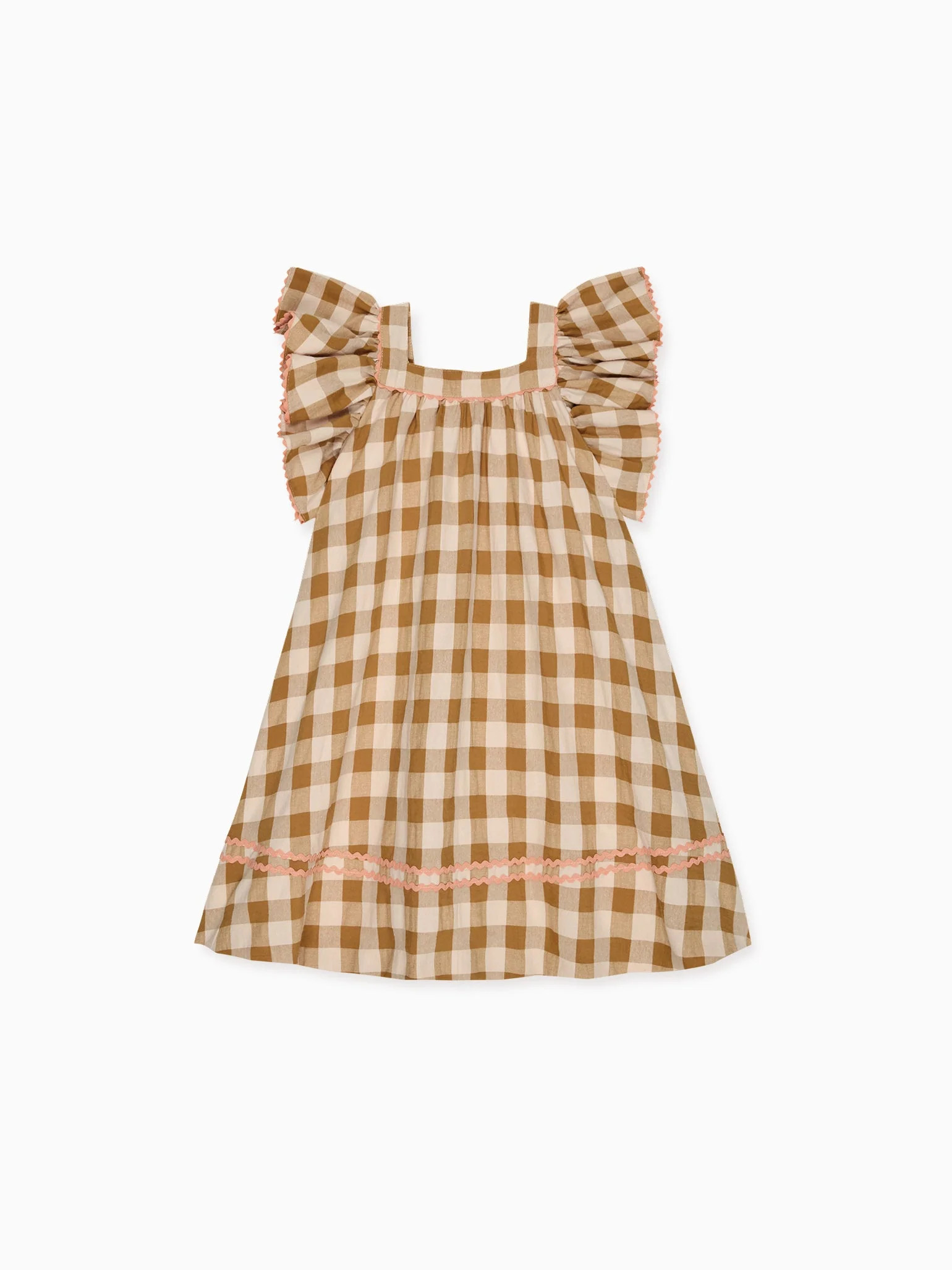 Caramel Gingham Ocra Girl Empire Dress | La Coqueta (US)