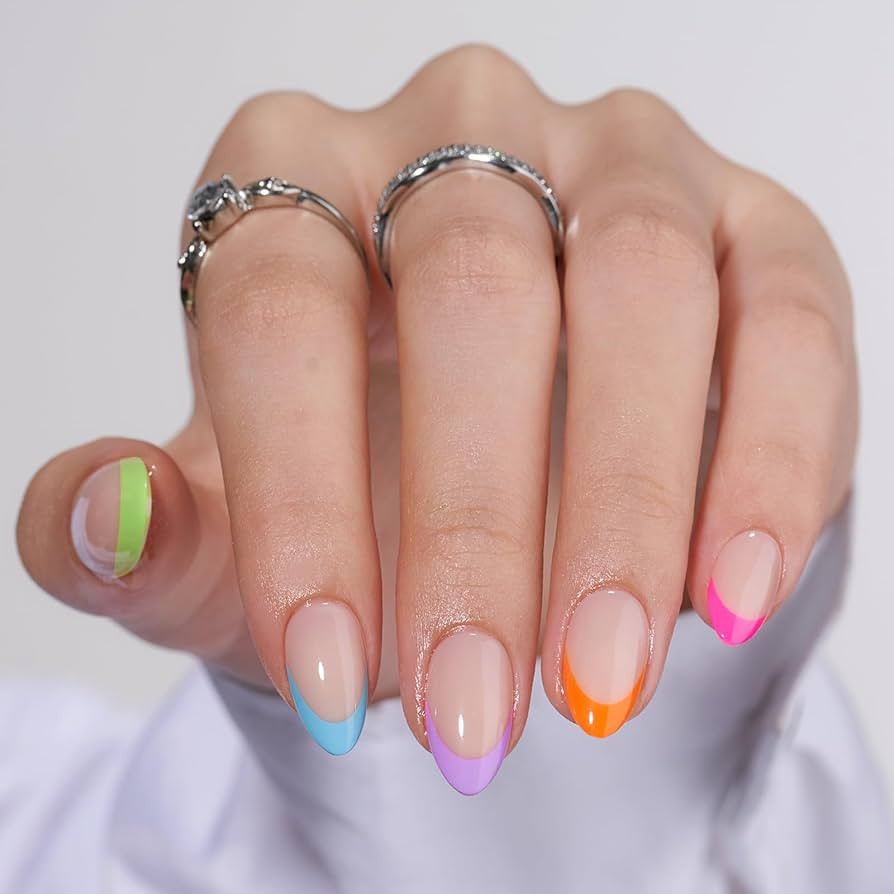 BTArtbox Press On Nails Short - Soft Gel French Tip Press On Nails, Almond Glue On Nails with Nai... | Amazon (US)