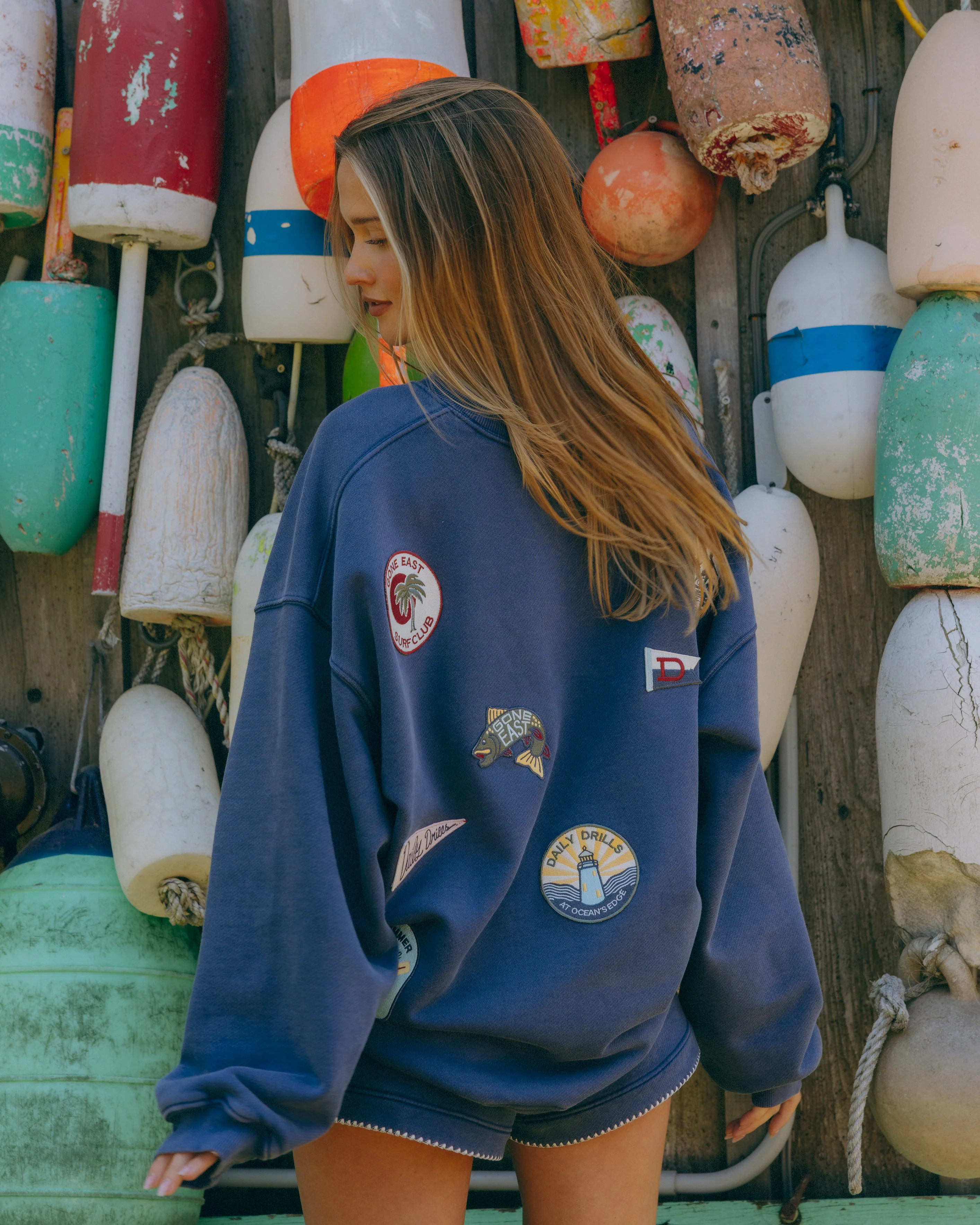 Heavyweight Oversized Out East Crew - Sunbleached Navy | Daily Drills LLC